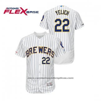 Camiseta Beisbol Hombre Milwaukee Brewers Christian Yelich Autentico Flex Base Blanco Azul