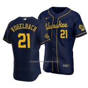 Camiseta Beisbol Hombre Milwaukee Brewers Daniel Vogelbach Autentico Alterno Azul