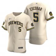 Camiseta Beisbol Hombre Milwaukee Brewers Eduardo Escobar Autentico Alterno Crema