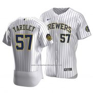 Camiseta Beisbol Hombre Milwaukee Brewers Eric Yardley Autentico Primera Blanco