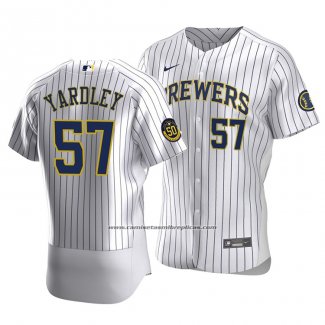 Camiseta Beisbol Hombre Milwaukee Brewers Eric Yardley Autentico Primera Blanco