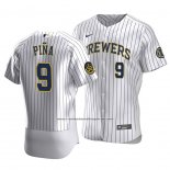 Camiseta Beisbol Hombre Milwaukee Brewers Manny Pina Autentico Primera Blanco