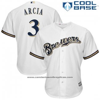 Camiseta Beisbol Hombre Milwaukee Brewers Orlando Arcia Blanco Cool Base