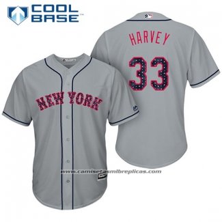 Camiseta Beisbol Hombre New York Mets 2017 Estrellas y Rayas Matt Harvey Gris Cool Base