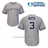 Camiseta Beisbol Hombre New York Yankees Babe Ruth 3 Gris Cool Base