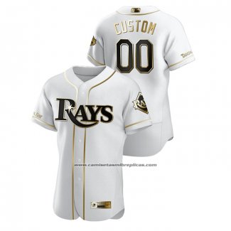 Camiseta Beisbol Hombre Tampa Bay Rays Personalizada Golden Edition Authentic Blanco