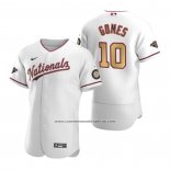 Camiseta Beisbol Hombre Washington Nationals Yan Gomes Gold-Trimmed Championship Autentico Blanco