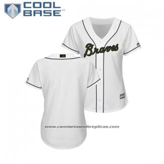Camiseta Beisbol Mujer Atlanta Braves 2018 Dia de los Caidos Cool Base Blanco