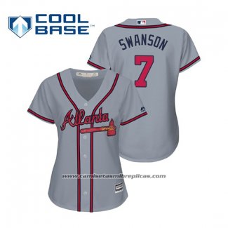 Camiseta Beisbol Mujer Atlanta Braves Dansby Swanson Cool Base Road 2019 Gris