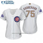 Camiseta Beisbol Mujer Chicago Cubs 75 Jacob Hannemann Blanco Oro Cool Base