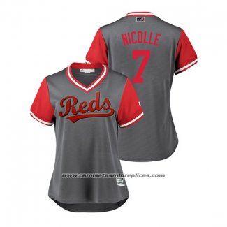 Camiseta Beisbol Mujer Cincinnati Reds Eugenio Suarez 2018 LLWS Players Weekend Nicolle Gris