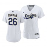 Camiseta Beisbol Mujer Los Angeles Dodgers Tony Gonsolin 2021 Gold Program Replica Blanco