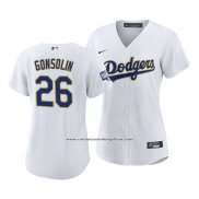 Camiseta Beisbol Mujer Los Angeles Dodgers Tony Gonsolin 2021 Gold Program Replica Blanco