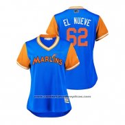 Camiseta Beisbol Mujer Miami Marlins Jose Urena 2018 LLWS Players Weekend El Nueve Azul