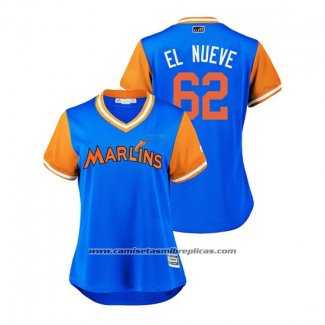 Camiseta Beisbol Mujer Miami Marlins Jose Urena 2018 LLWS Players Weekend El Nueve Azul