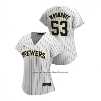 Camiseta Beisbol Mujer Milwaukee Brewers Brandon Woodruff 2020 Replica Alterno Blanco
