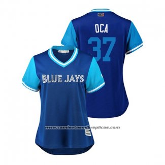 Camiseta Beisbol Mujer Toronto Blue Jays Teoscar Hernandez 2018 LLWS Players Weekend Oca Azul