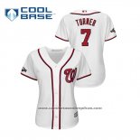 Camiseta Beisbol Mujer Washington Nationals Trea Turner 2019 Postemporada Cool Base Blanco