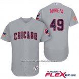 Camiseta Beisbol Hombre Chicago Cubs 2017 Estrellas y Rayas Cubs 49 Jake Arrieta Gris Flex Base