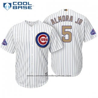 Camiseta Beisbol Hombre Chicago Cubs 5 Albert Almora Jr. Blanco Oro Cool Base