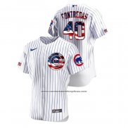 Camiseta Beisbol Hombre Chicago Cubs Willson Contreras 2020 Stars & Stripes 4th of July Blanco