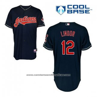 Camiseta Beisbol Hombre Cleveland Indians Francisco Lindor 12 Azul Alterno Cool Base