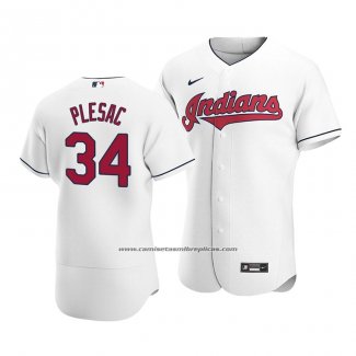 Camiseta Beisbol Hombre Cleveland Indians Zach Plesac Autentico Primera Blanco