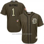 Camiseta Beisbol Hombre Detroit Tigers 1 Jose Iglesias Verde Salute To Service