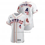 Camiseta Beisbol Hombre Houston Astros George Springer 2020 Stars & Stripes 4th of July Blanco