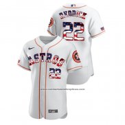 Camiseta Beisbol Hombre Houston Astros Josh Reddick 2020 Stars & Stripes 4th of July Blanco