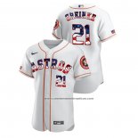 Camiseta Beisbol Hombre Houston Astros Zack Greinke 2020 Stars & Stripes 4th of July Blanco