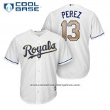 Camiseta Beisbol Hombre Kansas City Royals 13 Salvador Perez Blanco 2017 Cool Base