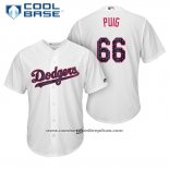 Camiseta Beisbol Hombre Los Angeles Dodgers 2017 Estrellas y Rayas Yasiel Puig Blanco Cool Base