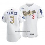 Camiseta Beisbol Hombre Los Angeles Dodgers Chris Taylor 2021 Gold Program Patch Autentico Blanco