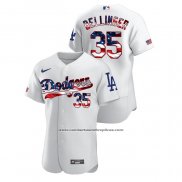 Camiseta Beisbol Hombre Los Angeles Dodgers Cody Bellinger 2020 Stars & Stripes 4th of July Blanco