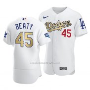 Camiseta Beisbol Hombre Los Angeles Dodgers Matt Beaty 2021 Gold Program Patch Autentico Blanco