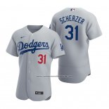 Camiseta Beisbol Hombre Los Angeles Dodgers Max Scherzer Autentico Alterno Gris