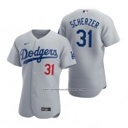 Camiseta Beisbol Hombre Los Angeles Dodgers Max Scherzer Autentico Alterno Gris