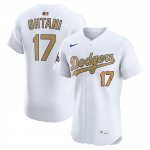 Camiseta Beisbol Hombre Los Angeles Dodgers Shohei Ohtani 2025 Gold Collection Elite Blanco