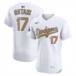 Camiseta Beisbol Hombre Los Angeles Dodgers Shohei Ohtani 2025 Gold Collection Elite Blanco