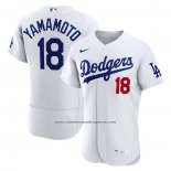 Camiseta Beisbol Hombre Los Angeles Dodgers Yoshinobu Yamamoto Primera Premium Autentico Blanco