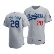 Camiseta Beisbol Hombre Los Angeles Dodgers Yoshitomo Tsutsugo Autentico Alterno Gris