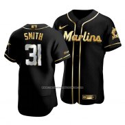 Camiseta Beisbol Hombre Miami Marlins Caleb Smith Golden Edition Autentico Negro