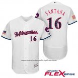 Camiseta Beisbol Hombre Milwaukee Brewers 2017 Estrellas y Rayas Domingo Santana Blanco Flex Base