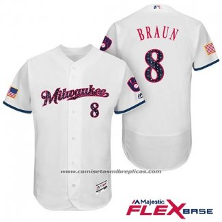 Camiseta Beisbol Hombre Milwaukee Brewers 2017 Estrellas y Rayas Ryan Braun Blanco Flex Base