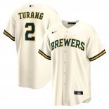 Camiseta Beisbol Hombre Milwaukee Brewers Brice Turang Primera Replica Crema1