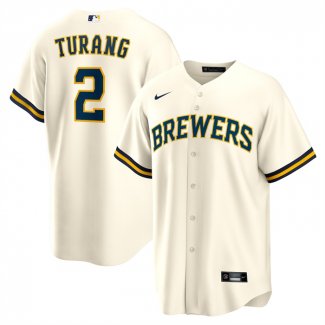 Camiseta Beisbol Hombre Milwaukee Brewers Brice Turang Primera Replica Crema1