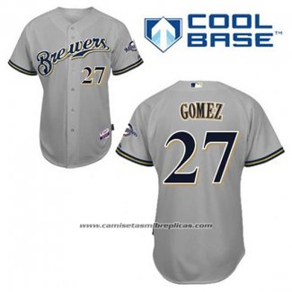 Camiseta Beisbol Hombre Milwaukee Brewers Carlos Gomez 27 Gris Cool Base