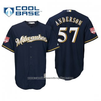 Camiseta Beisbol Hombre Milwaukee Brewers Chase Anderson Cool Base Entrenamiento de Primavera 2019 Azul