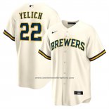 Camiseta Beisbol Hombre Milwaukee Brewers Christian Yelich Primera Replica Blanco